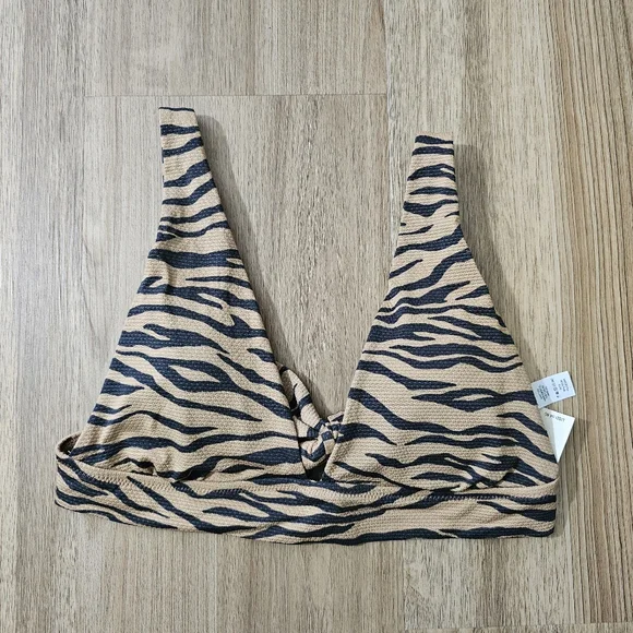 Aerie Pique Triangle Bikini Top Brown Black Zebra Stripes Medium - Picture 5 of 9